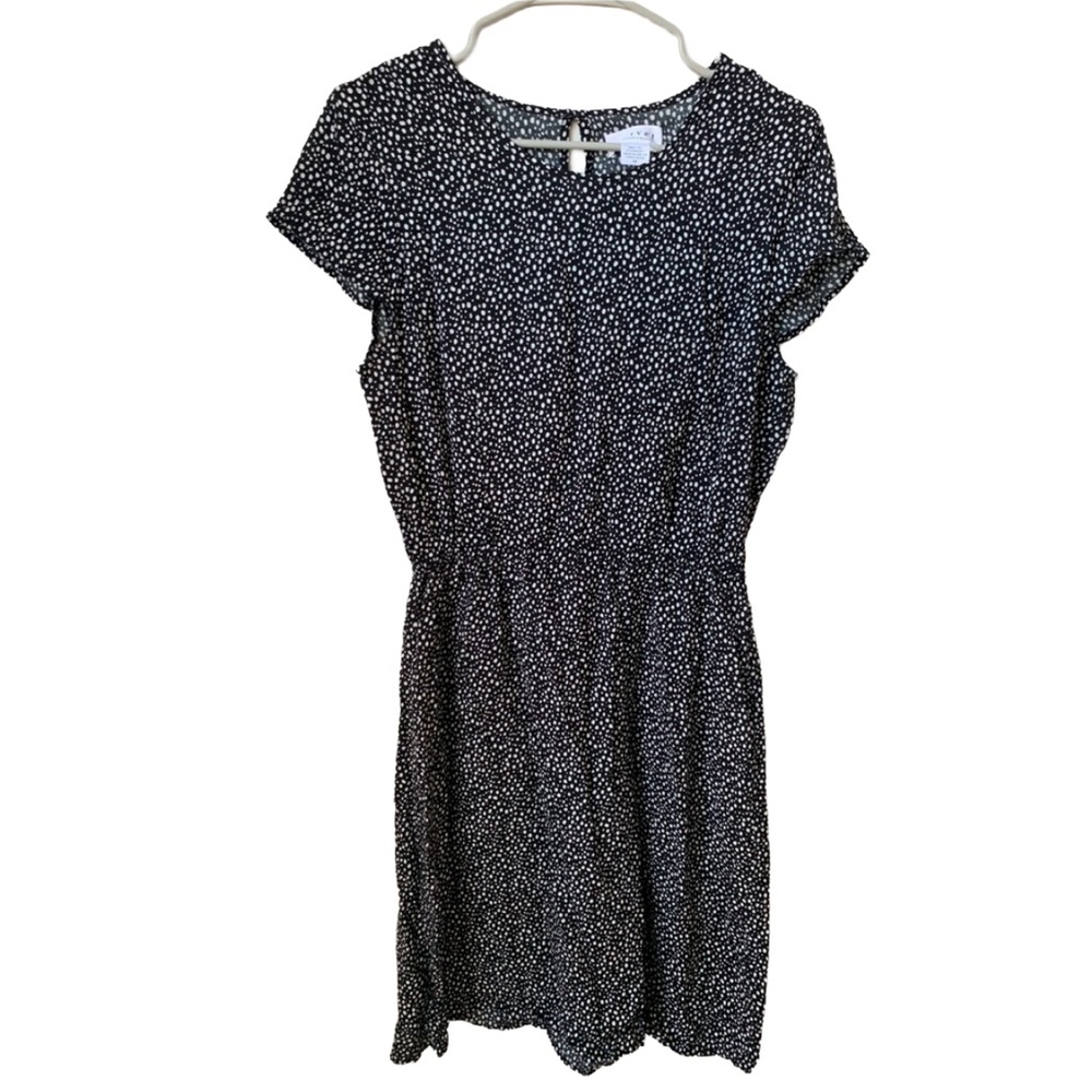 VELVET Women’s Black with White Dots Print Cap Sleeves Viscose Dress